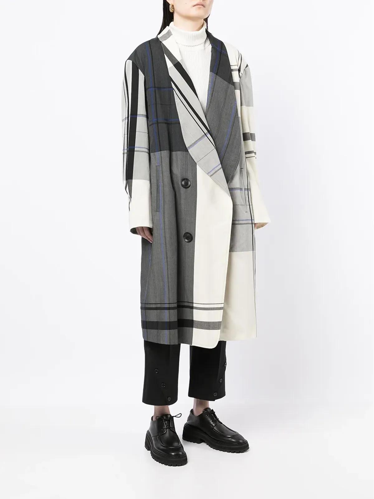 Y's チェック柄シングルブレストコート - 画像3