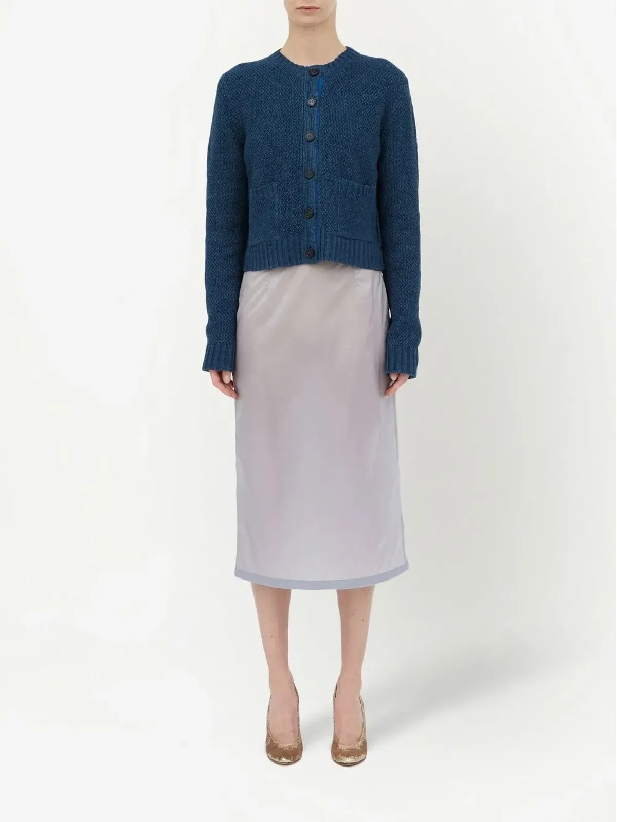Maison Margiela バスケット編み ラウンドネック カーディガン ブルー - 画像2