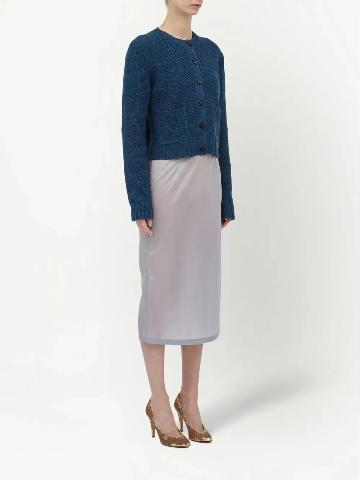 Maison Margiela バスケット編み ラウンドネック カーディガン ブルー - 画像3