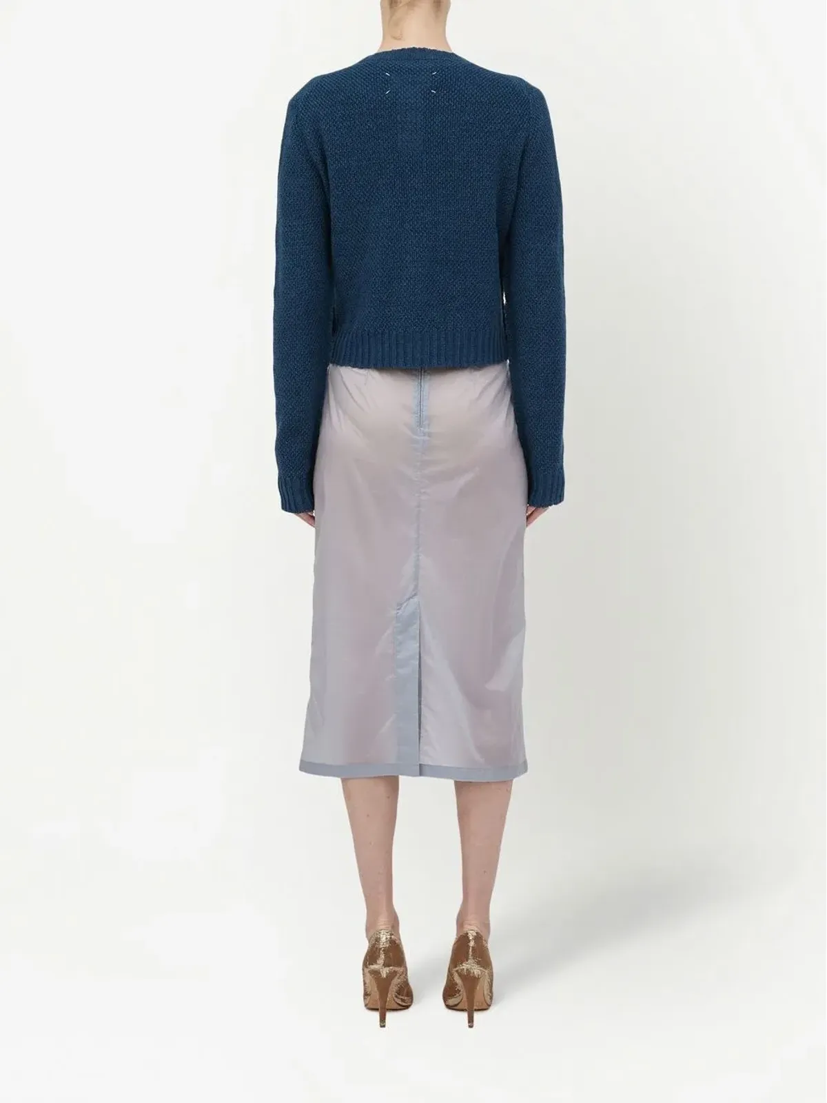 Maison Margiela バスケット編み ラウンドネック カーディガン ブルー - 画像4