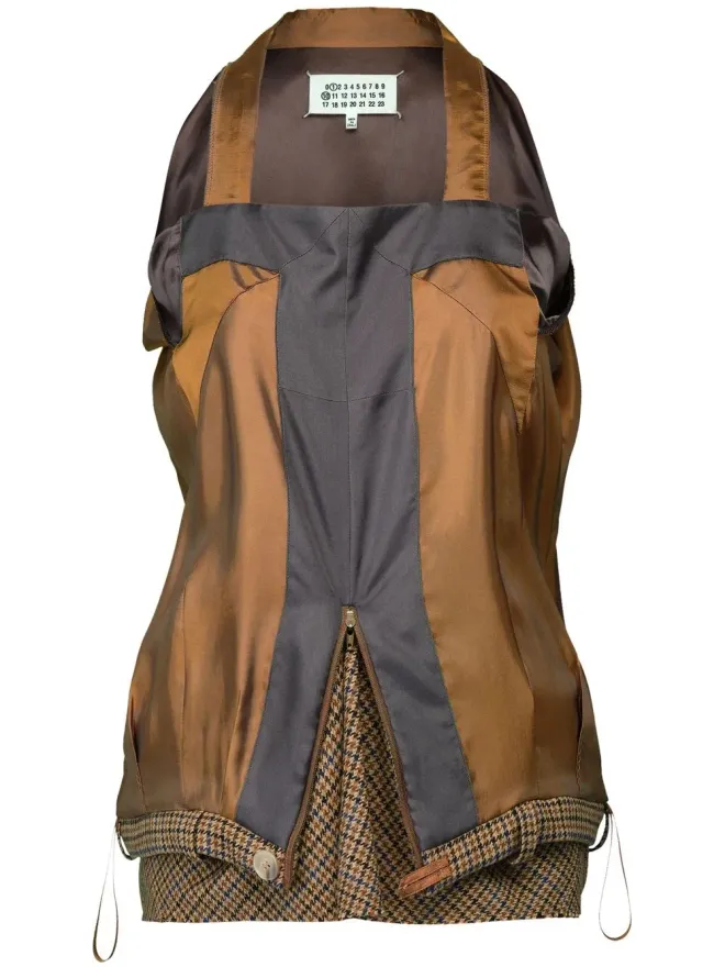 Maison Margiela Maison Margiela デコルティケ ハウンドトゥース柄トップ - ブラウンの商品画像