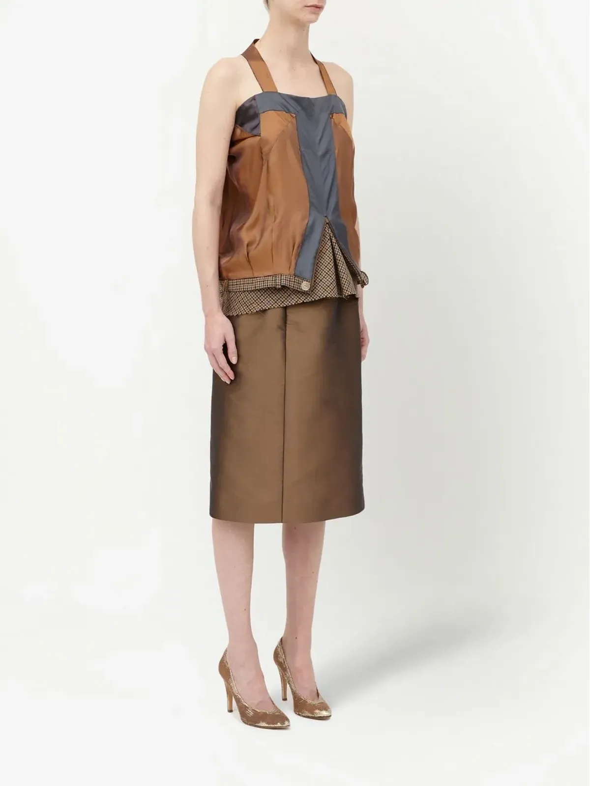Maison Margiela デコルティケ ハウンドトゥース柄トップ - ブラウン - 画像3