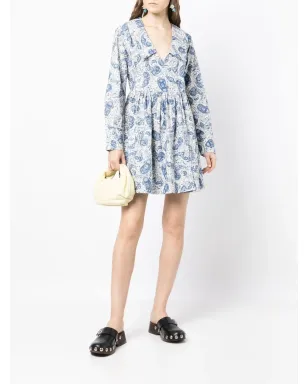 GANNI ペイズリー柄コットン ラップドレス（ブルー） - サムネイル2