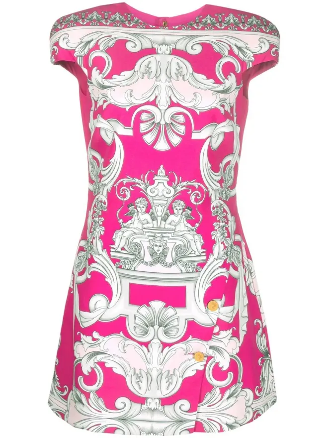 VERSACE Versace シルバー バロック ミニ シフトドレス - ピンクの商品画像