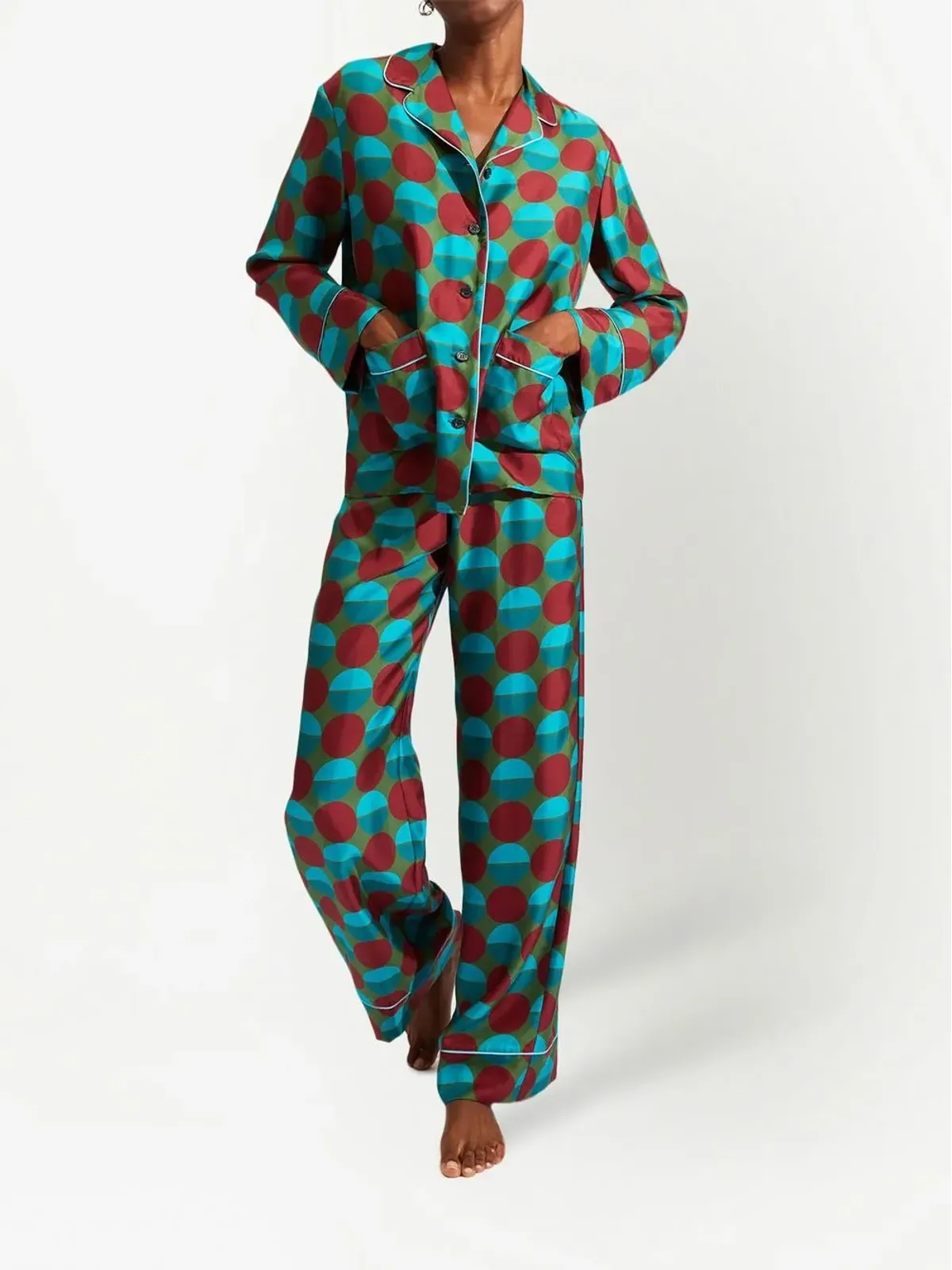 La DoubleJ graphic-print silk pyjama set - Blue - 画像3