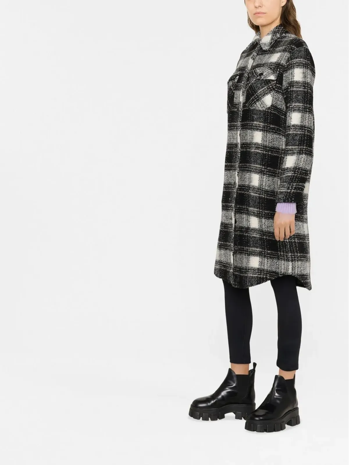 Woolrich チェック柄ウール混シャツコート ブラック - 画像3