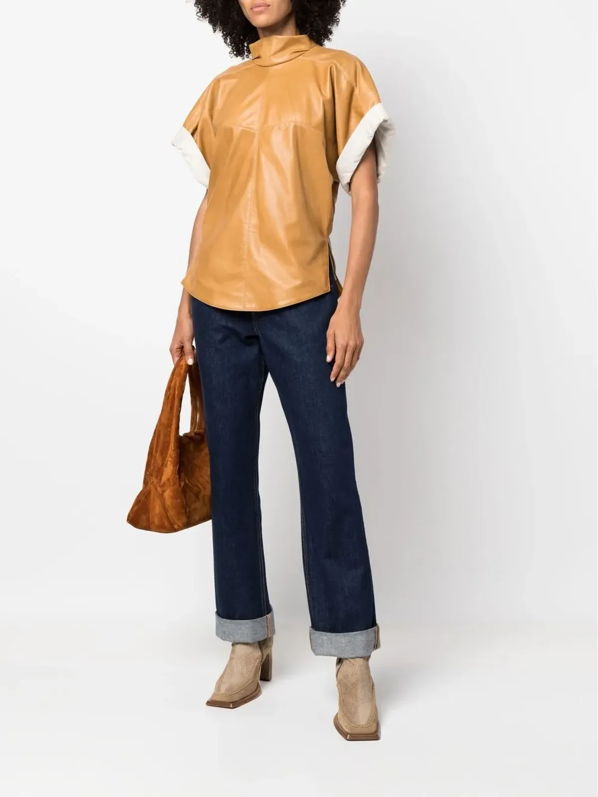 ISABEL MARANT Baiao ロールスリーブ レザー トップ - 画像2