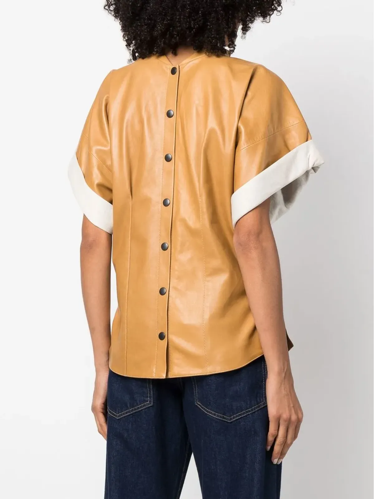 ISABEL MARANT Baiao ロールスリーブ レザー トップ - 画像4