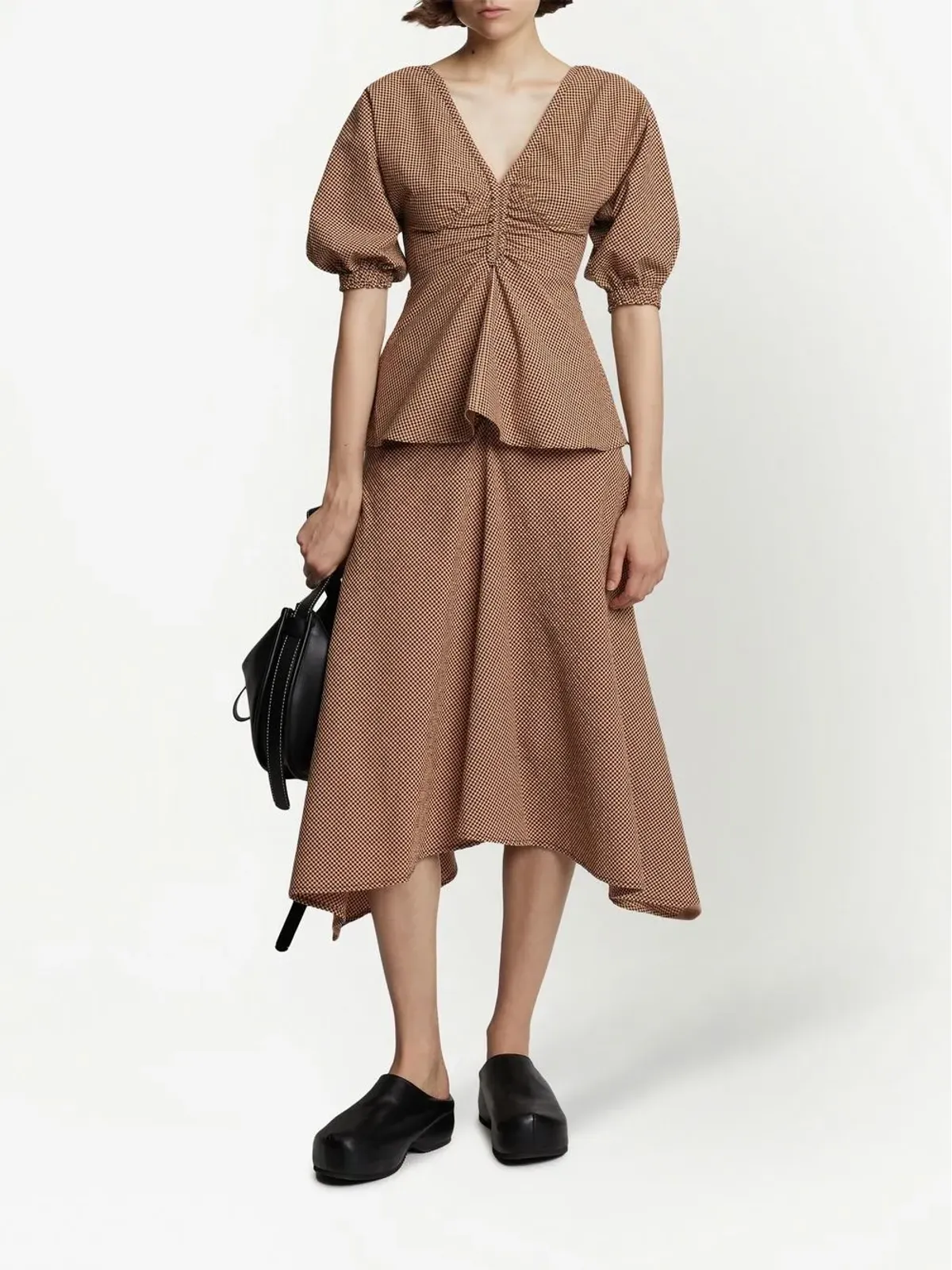 Proenza Schouler White Label ギンガムチェック長袖ペプラムトップ - オレンジ - 画像2