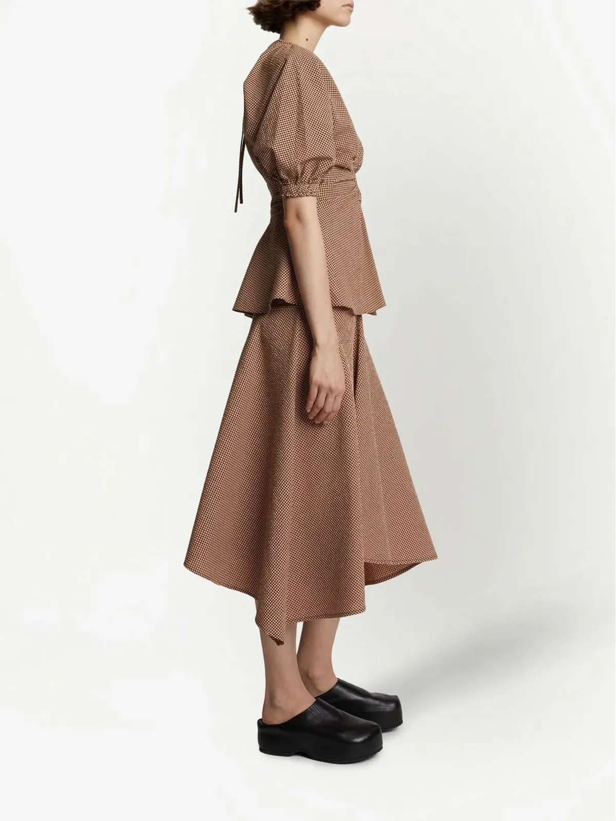 Proenza Schouler White Label ギンガムチェック長袖ペプラムトップ - オレンジ - 画像3