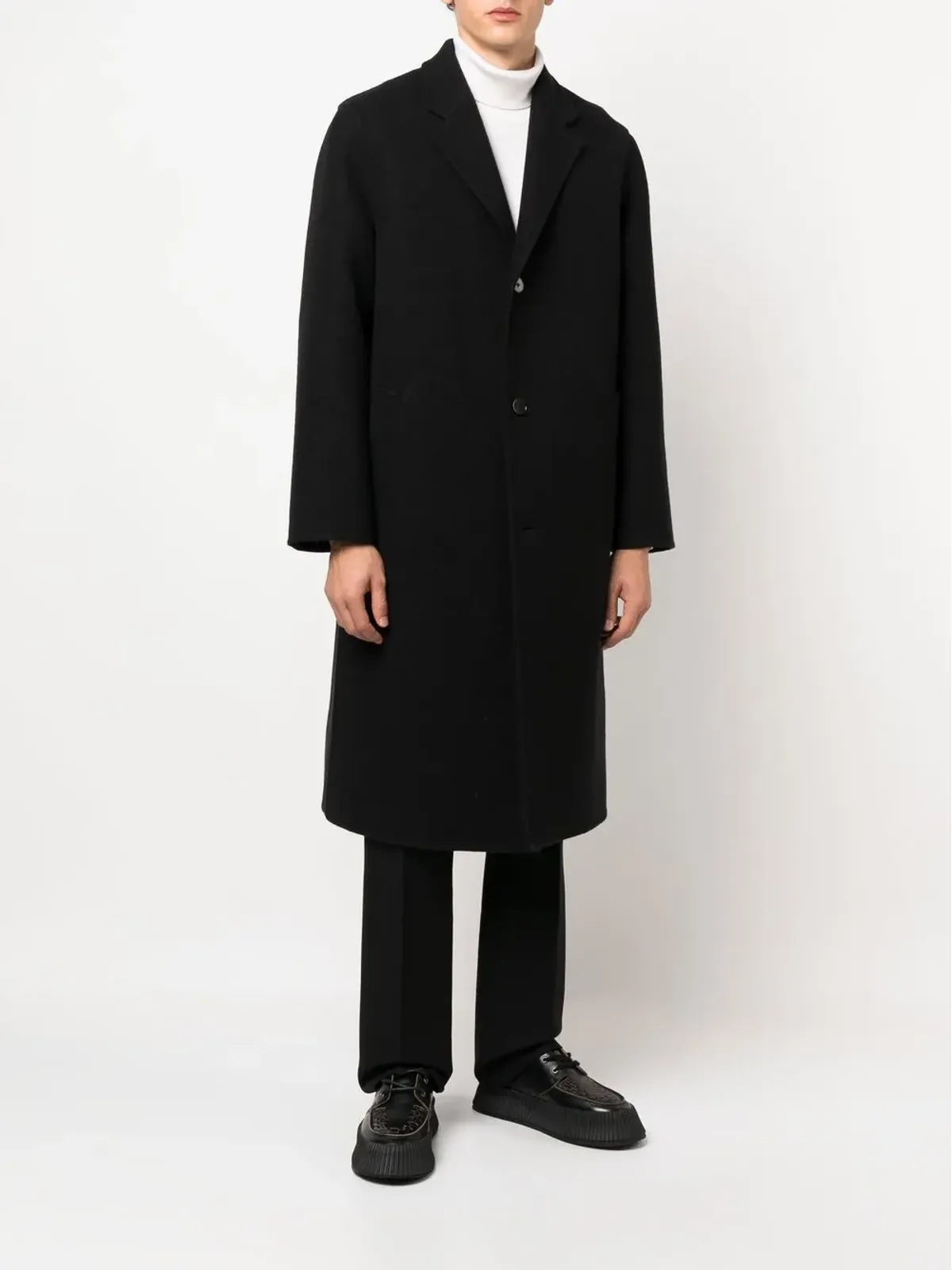 Jil Sander ブラック シングルブレスト ミドル丈コート - 画像2
