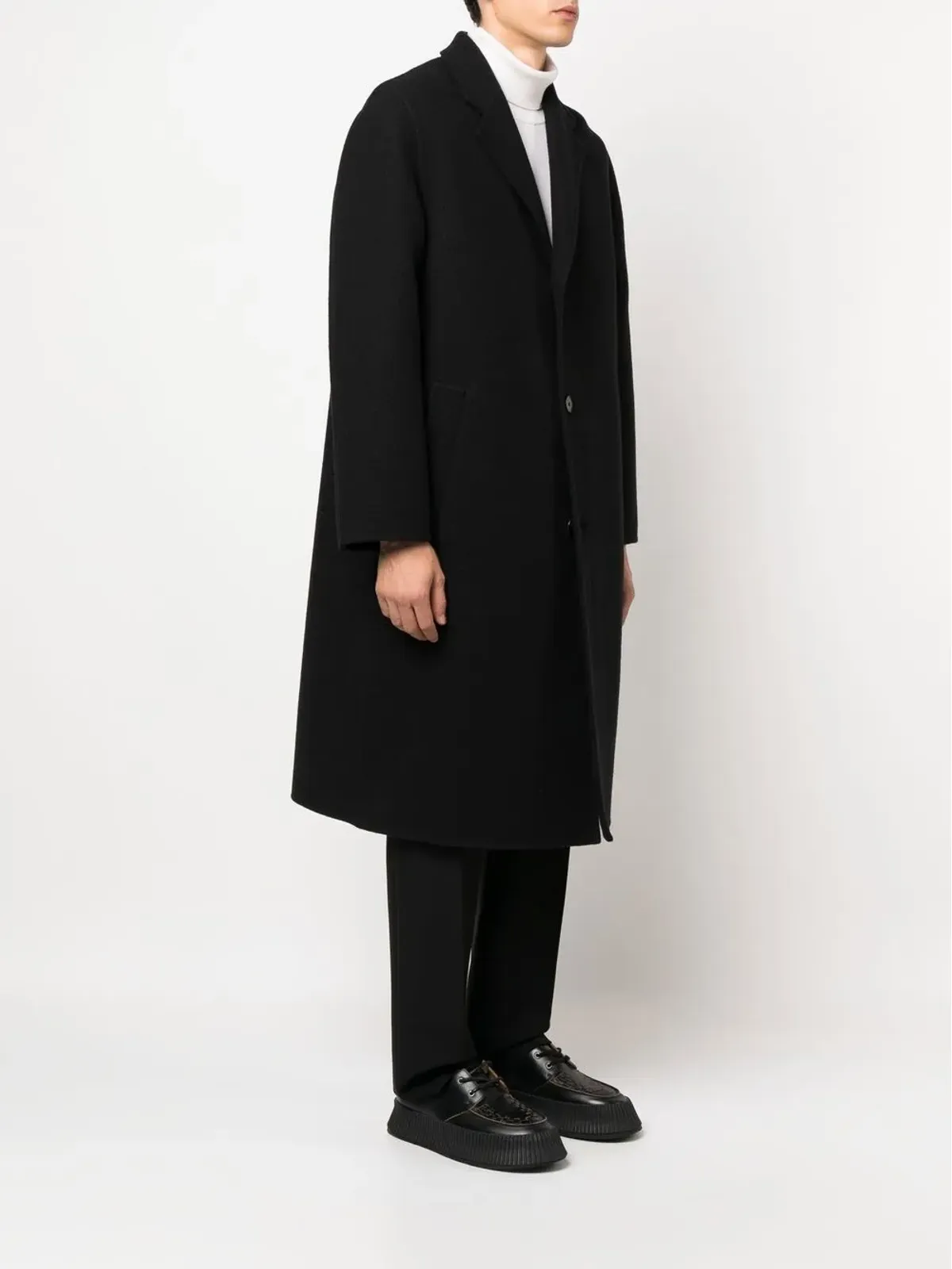 Jil Sander ブラック シングルブレスト ミドル丈コート - 画像3