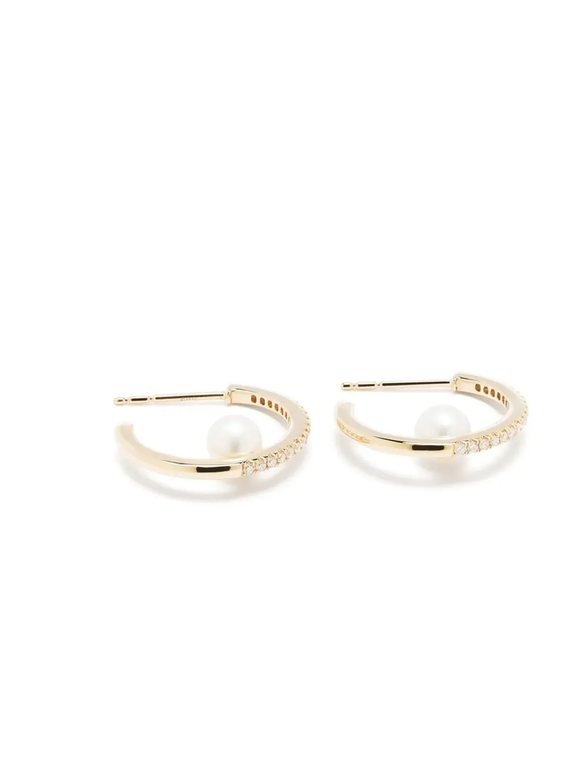 Mizuki 14kt イエローゴールド ダイヤモンド・淡水パール フープイヤリング - 画像3
