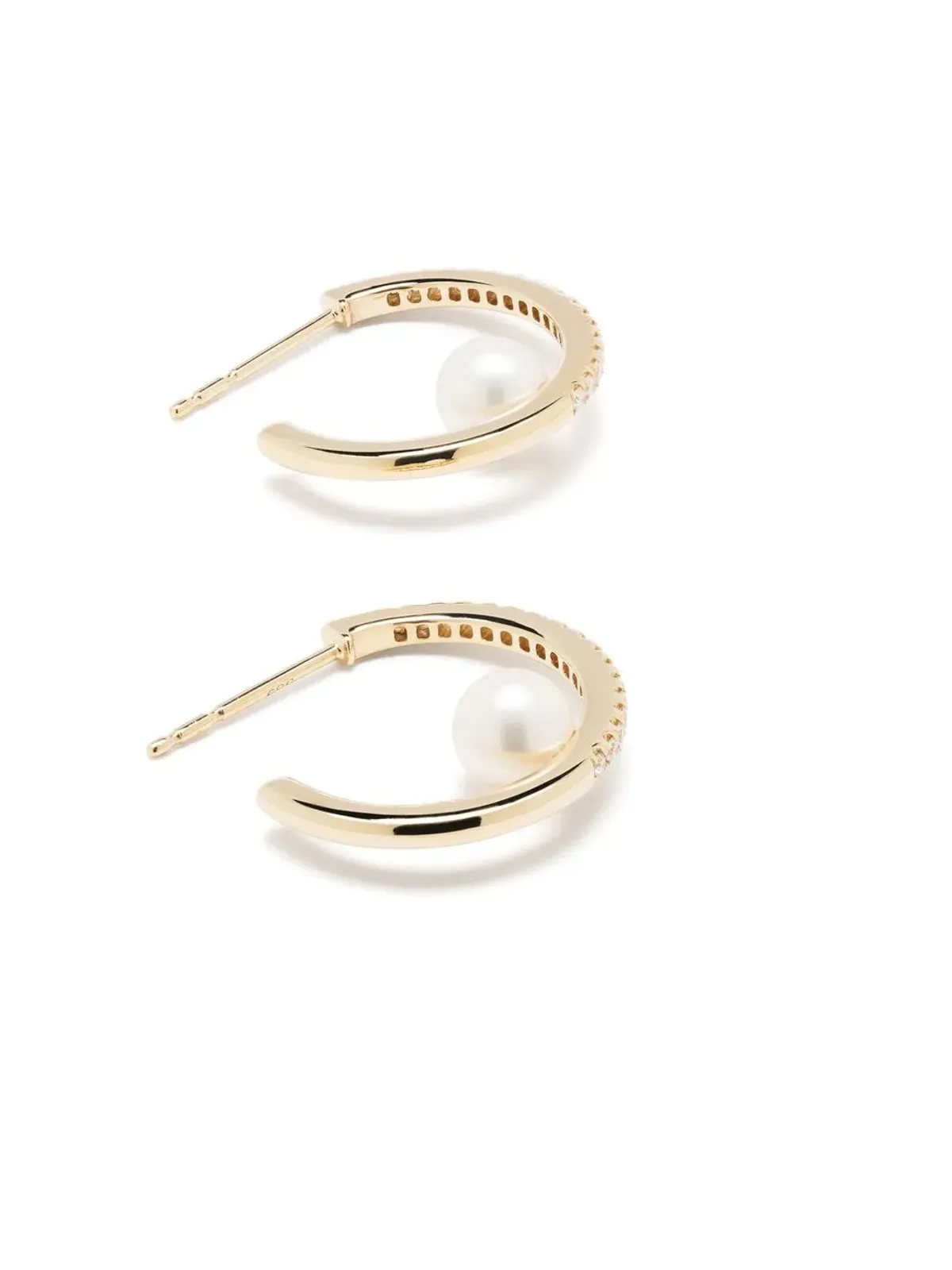 Mizuki 14kt イエローゴールド ダイヤモンド・淡水パール フープイヤリング - 画像4