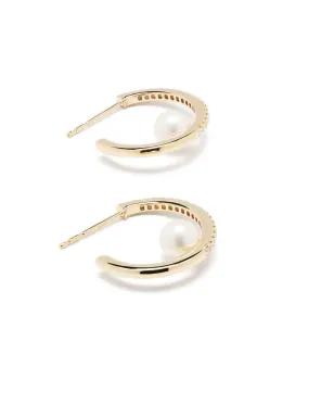 Mizuki 14kt イエローゴールド ダイヤモンド・淡水パール フープイヤリング - サムネイル4