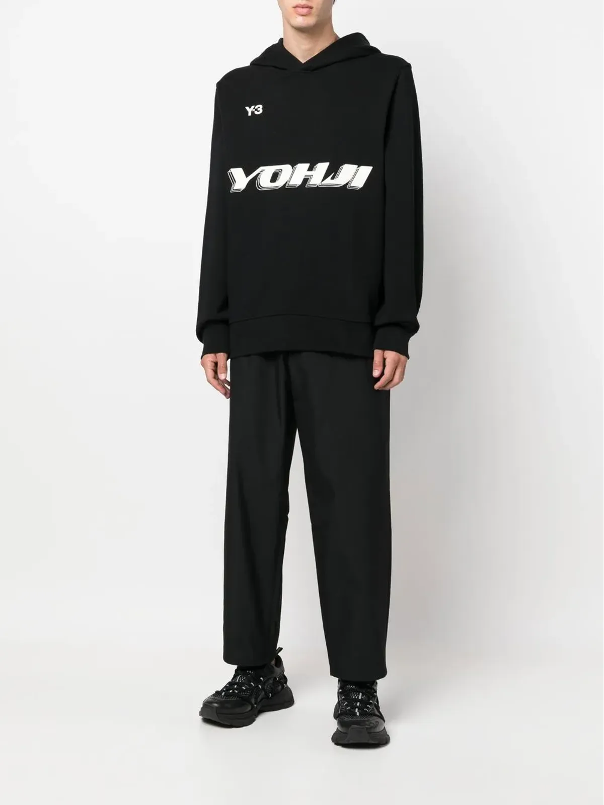 Y-3 ロゴプリント コットンフーディー - 画像2