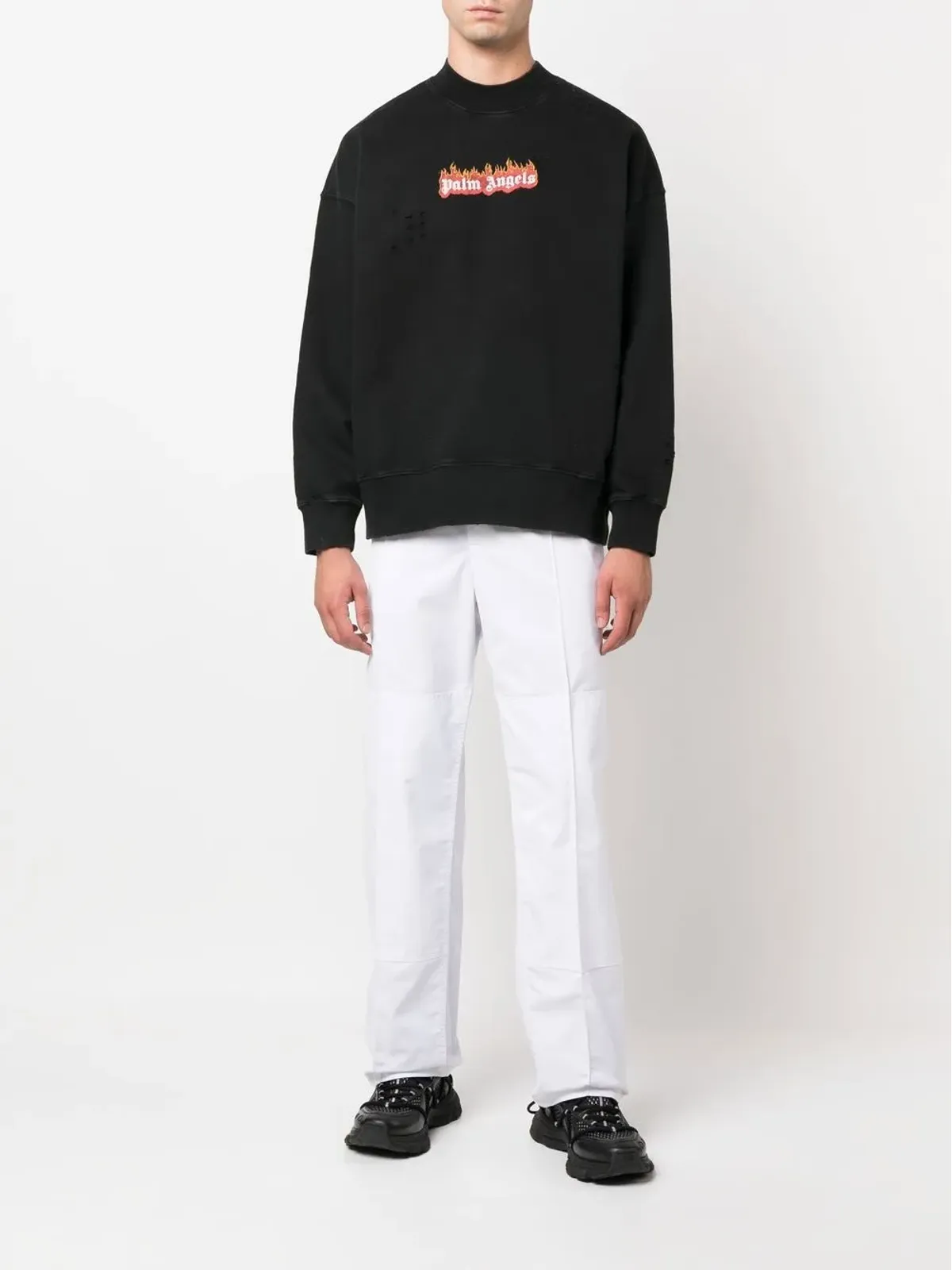 Palm Angels バーニング ロゴプリント ダメージ加工 スウェットシャツ - 画像2
