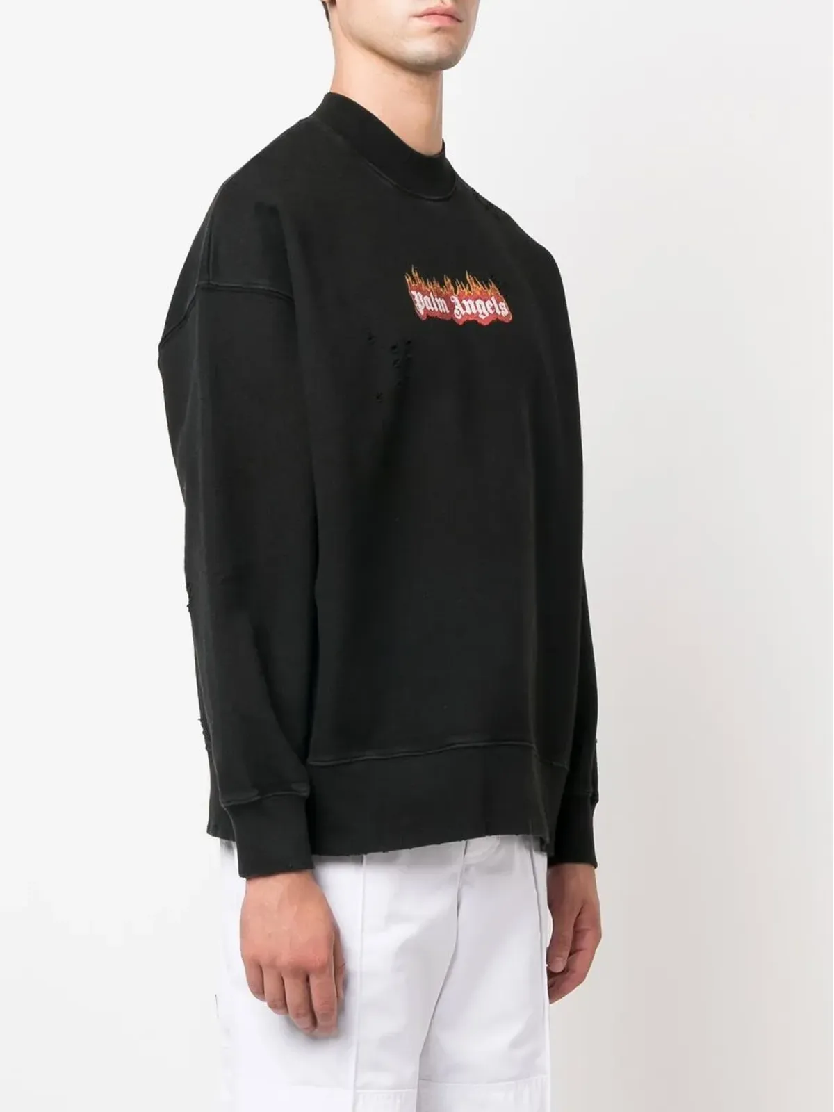 Palm Angels バーニング ロゴプリント ダメージ加工 スウェットシャツ - 画像3