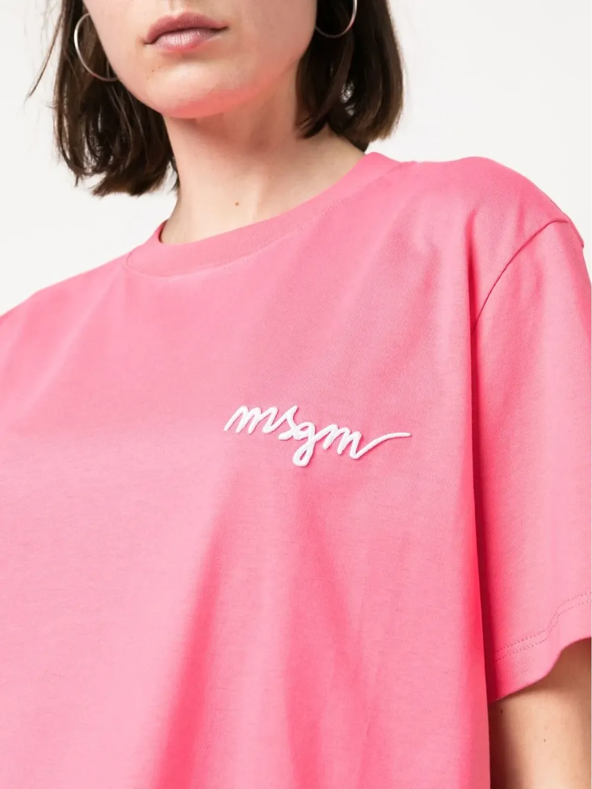 MSGM ロゴ刺繍ショートスリーブTシャツ ピンク - 画像5