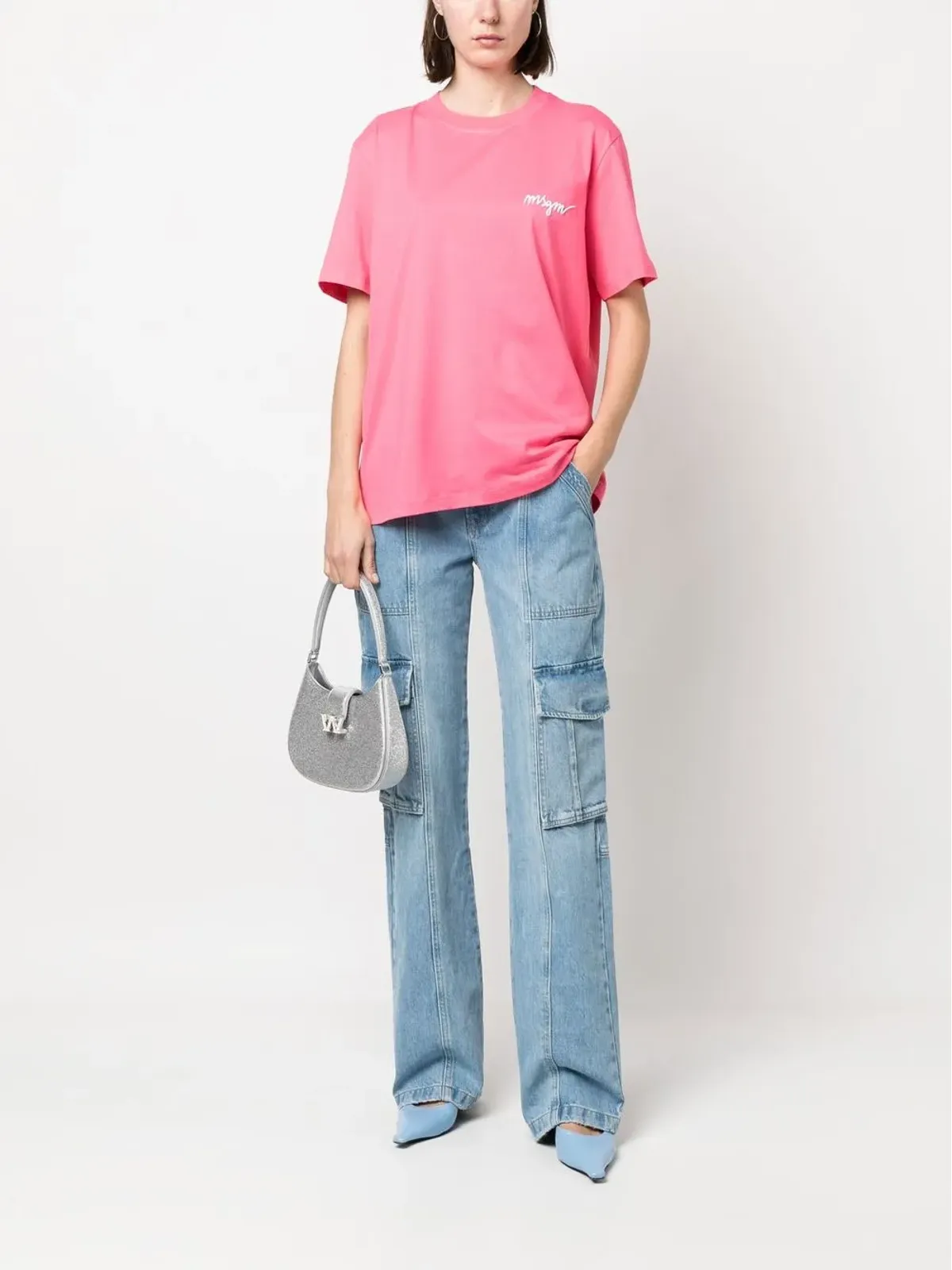 MSGM ロゴ刺繍ショートスリーブTシャツ ピンク - 画像2