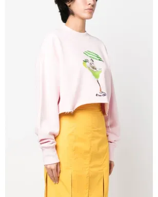 MSGM グラフィックプリント クロップドスウェットシャツ - ピンク - サムネイル3