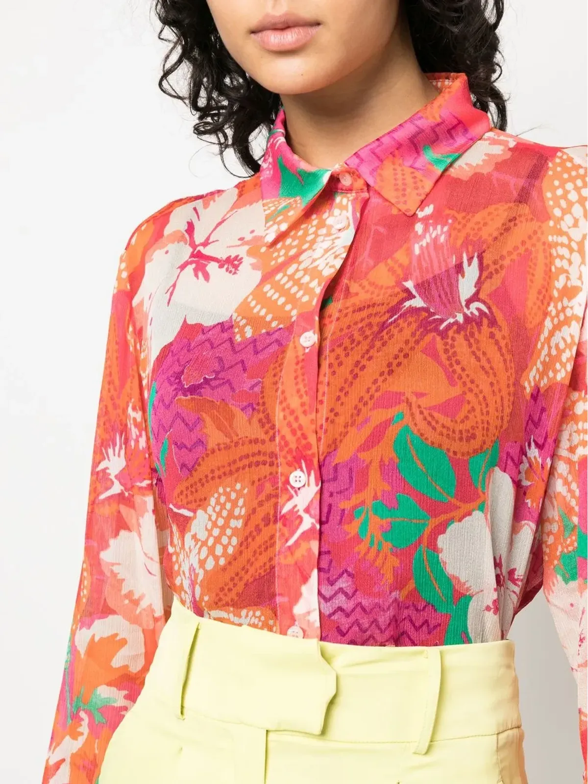 MSGM 花柄プリント クレープシャツ - オレンジ - 画像5