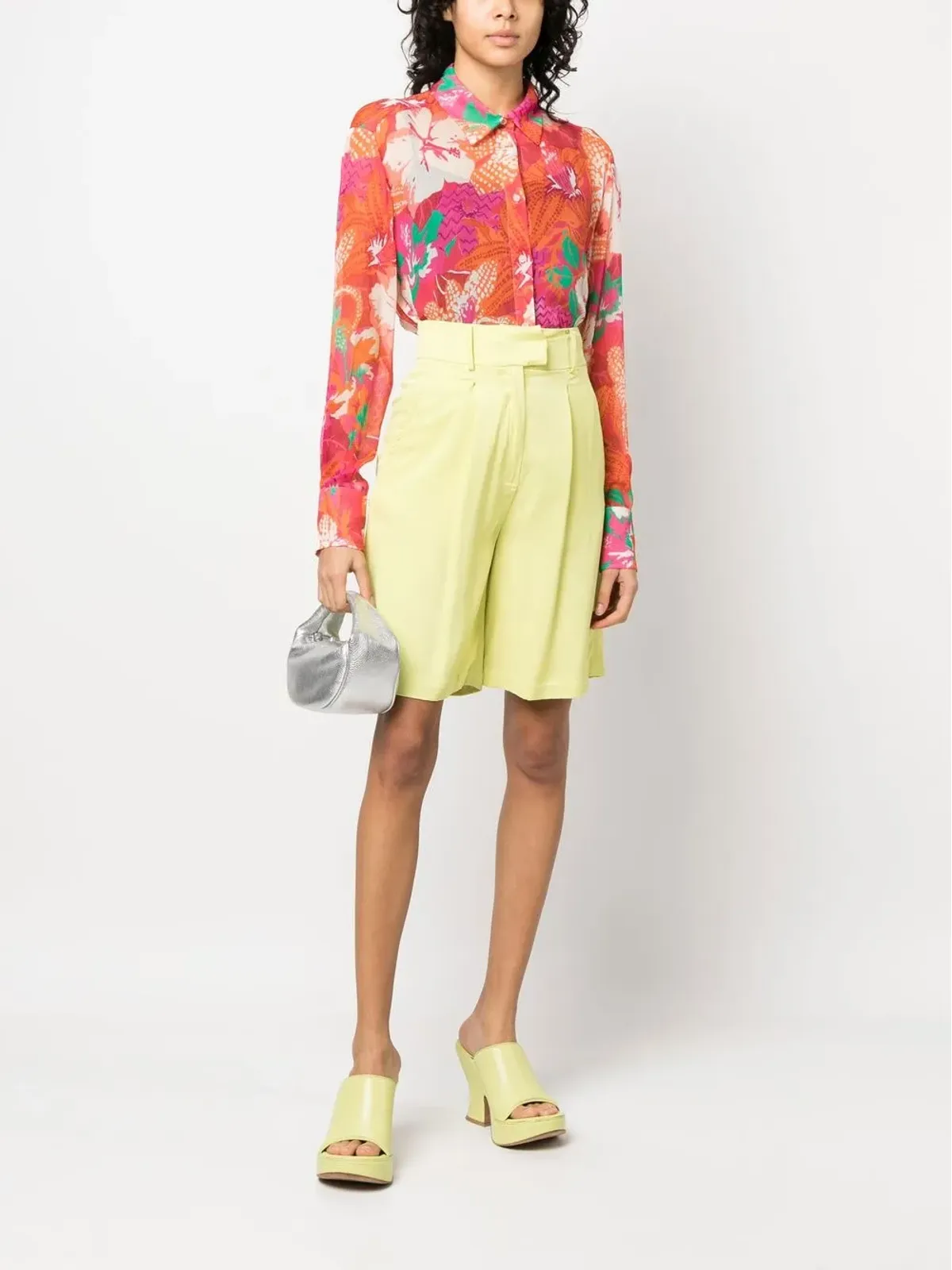 MSGM 花柄プリント クレープシャツ - オレンジ - 画像2
