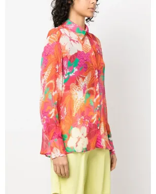 MSGM 花柄プリント クレープシャツ - オレンジ - サムネイル3