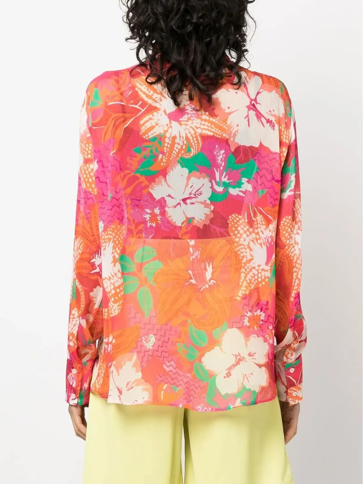 MSGM 花柄プリント クレープシャツ - オレンジ - 画像4