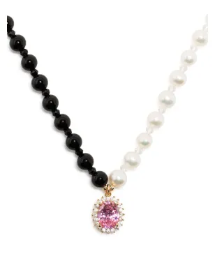 A Sinner in Pearls クリスタルペンダントパールネックレス - ブラック - サムネイル1