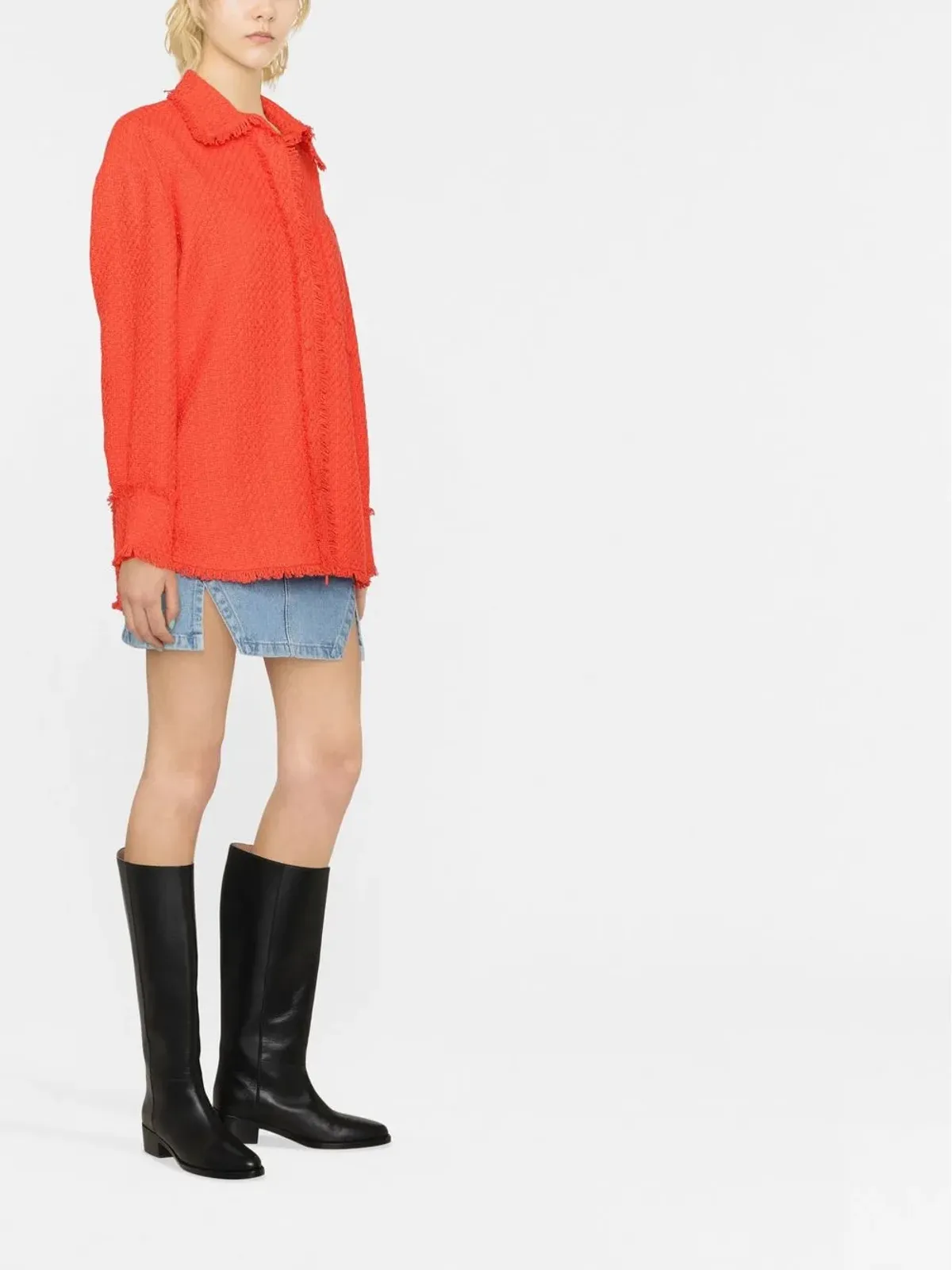 MSGM フリンジ付きツイードオーバーシャツ - 画像3