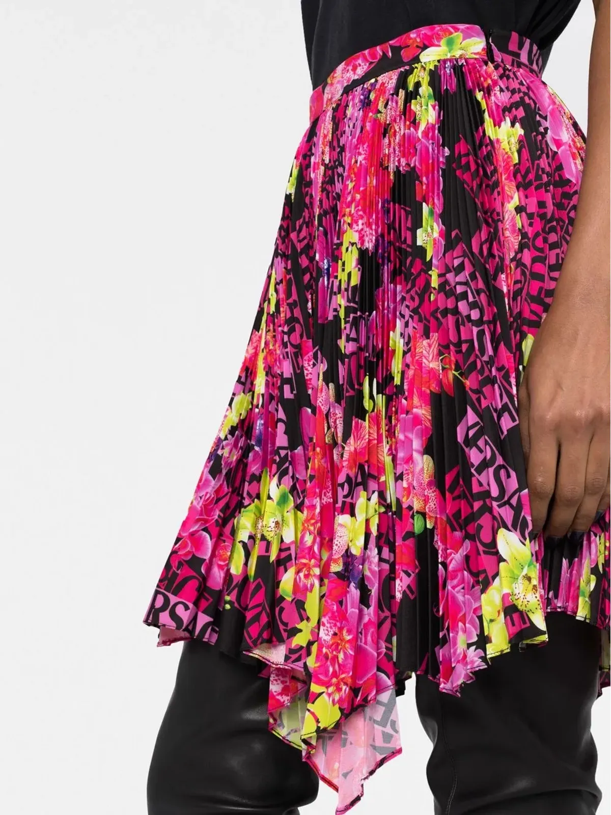 Versace ロゴプリント プリーツ アシンメトリースカート - ピンク - 画像5