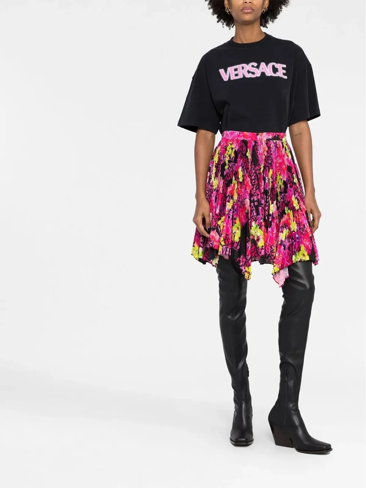 Versace ロゴプリント プリーツ アシンメトリースカート - ピンク - 画像2