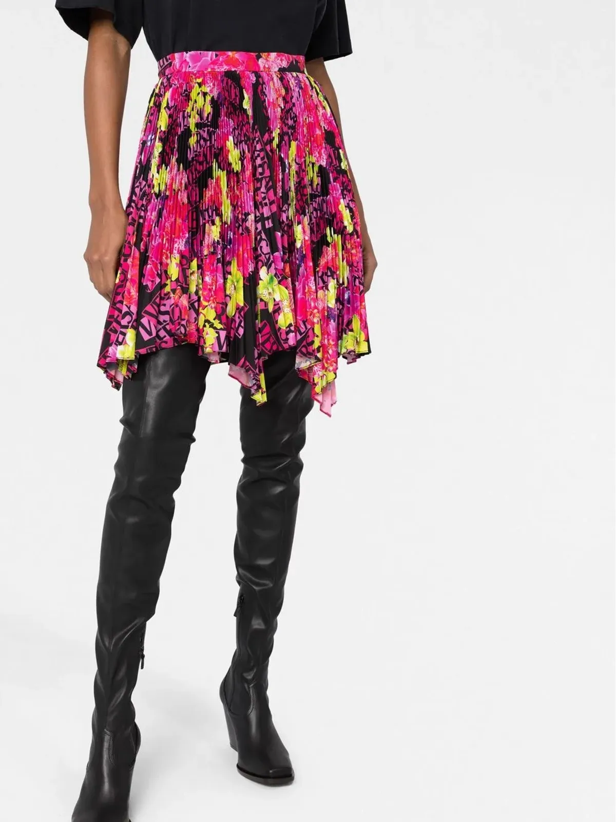 Versace ロゴプリント プリーツ アシンメトリースカート - ピンク - 画像3