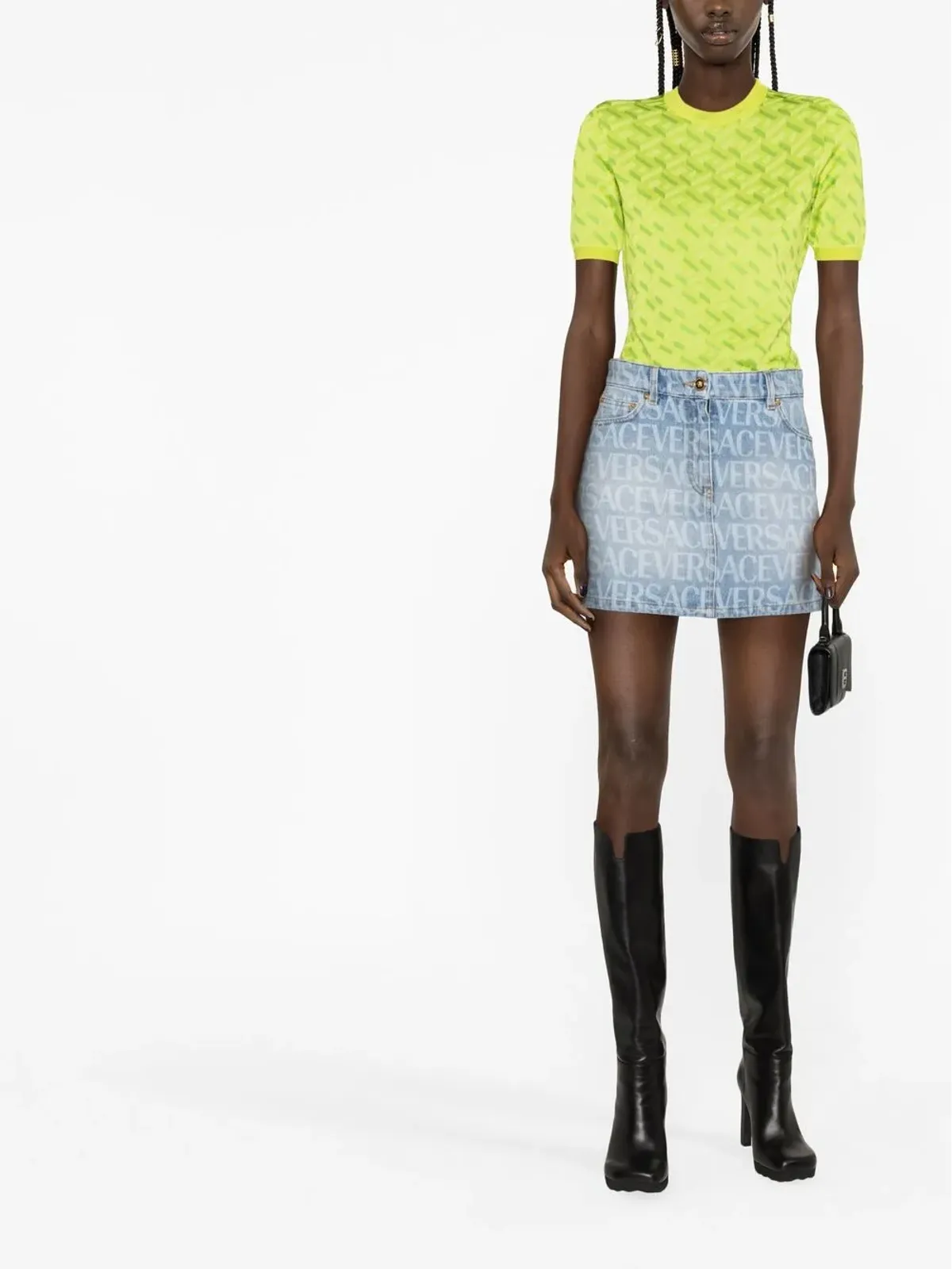 Versace オールオーバー デニムミニスカート - 画像2