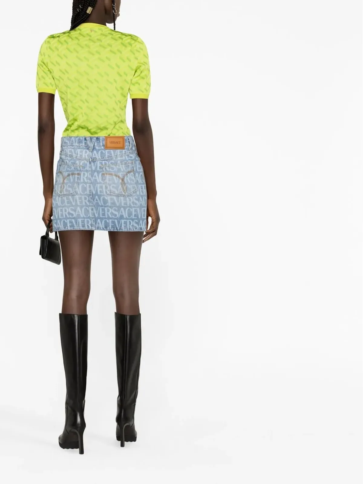 Versace オールオーバー デニムミニスカート - 画像4