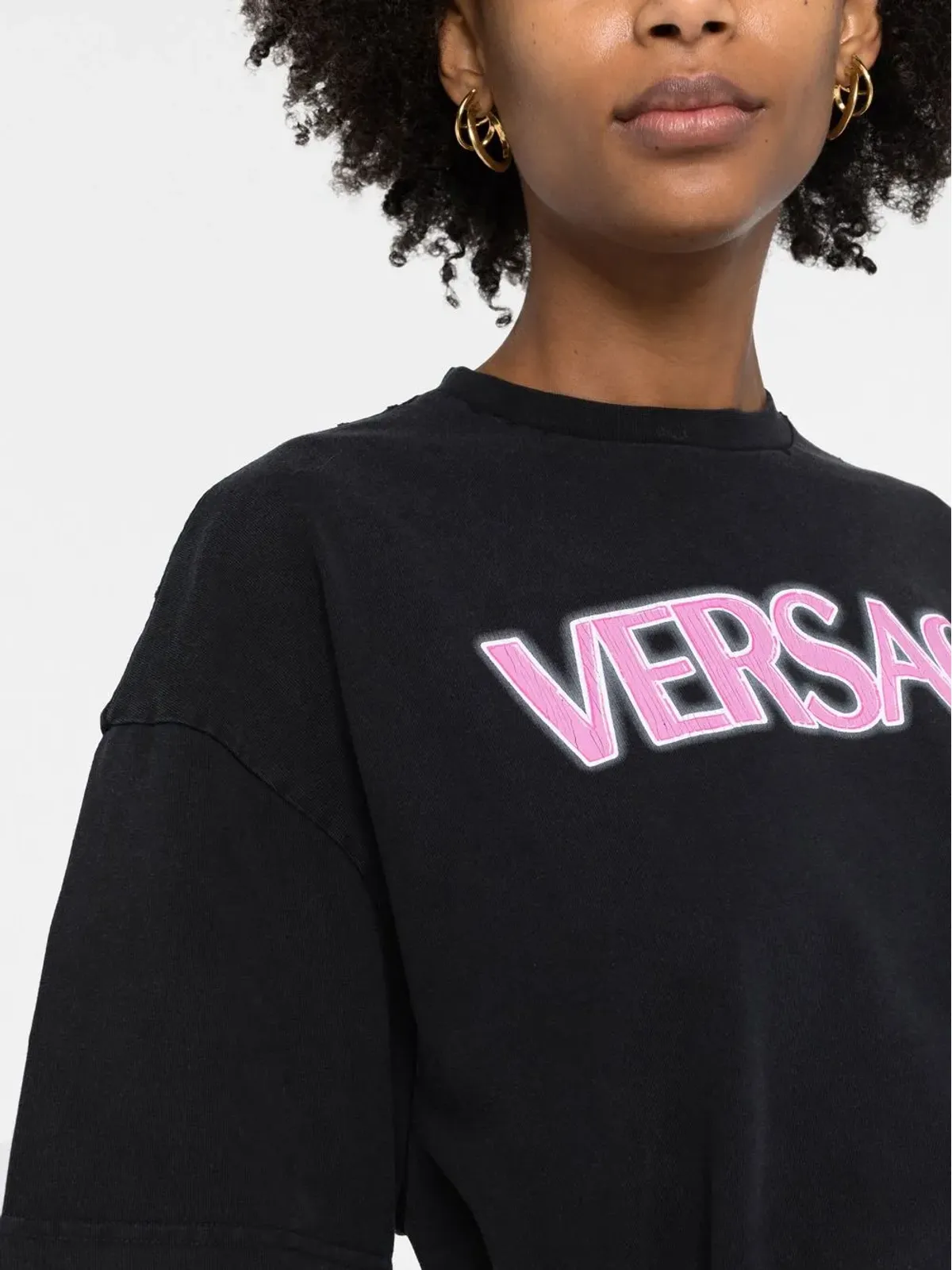 Versace ロゴプリント コットンTシャツ ブラック - 画像5