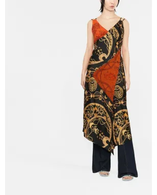 Marine Serre グラフィックプリント シルク スリップドレス ブラック - サムネイル2