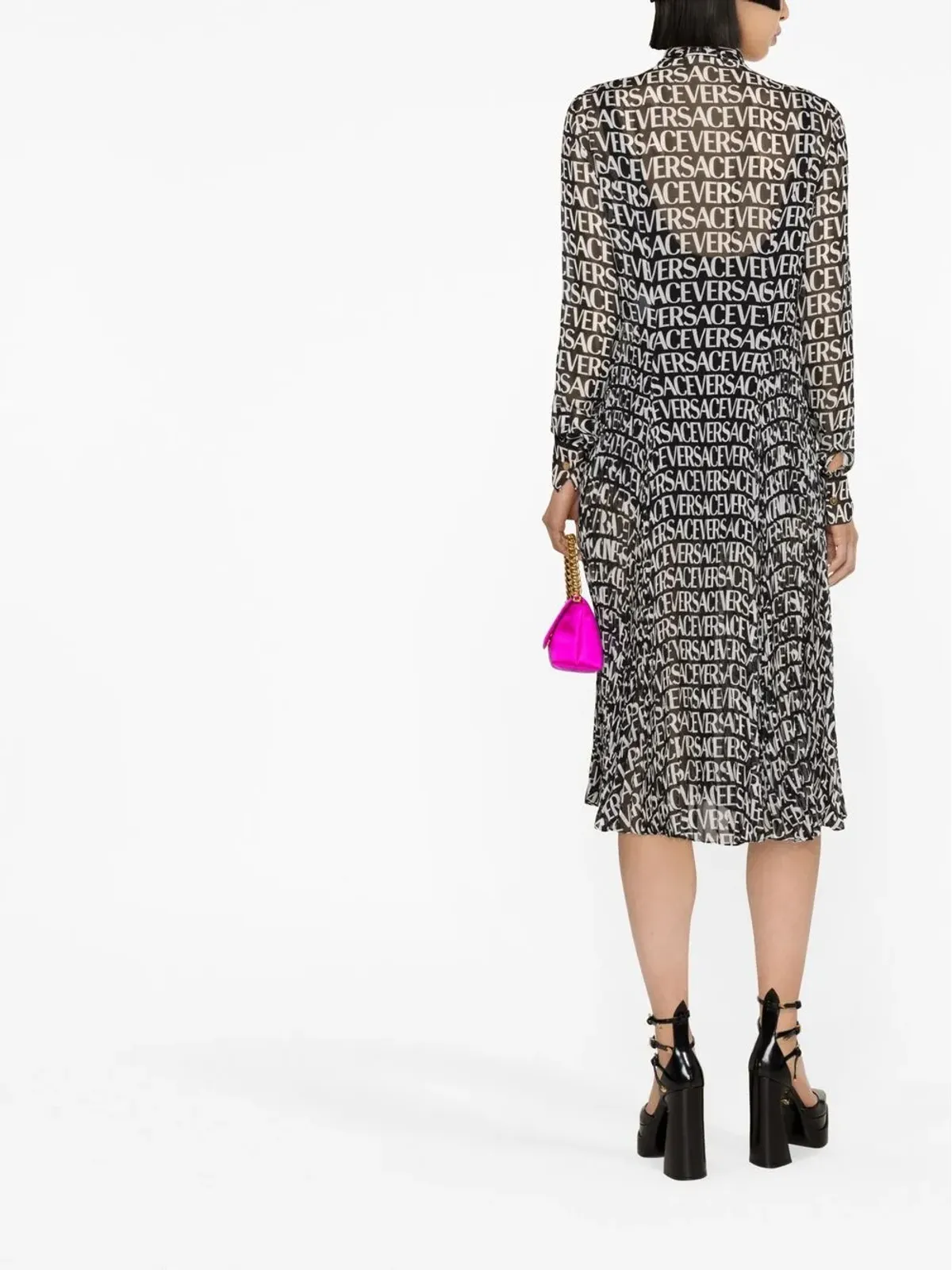 Versace ロゴプリント シルク シャツドレス - 画像4