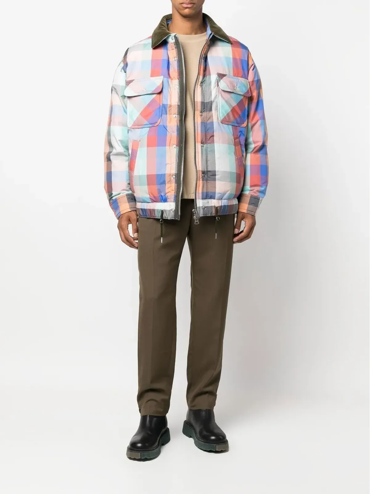 sacai チェック柄ジップアップボンバージャケット - 画像2
