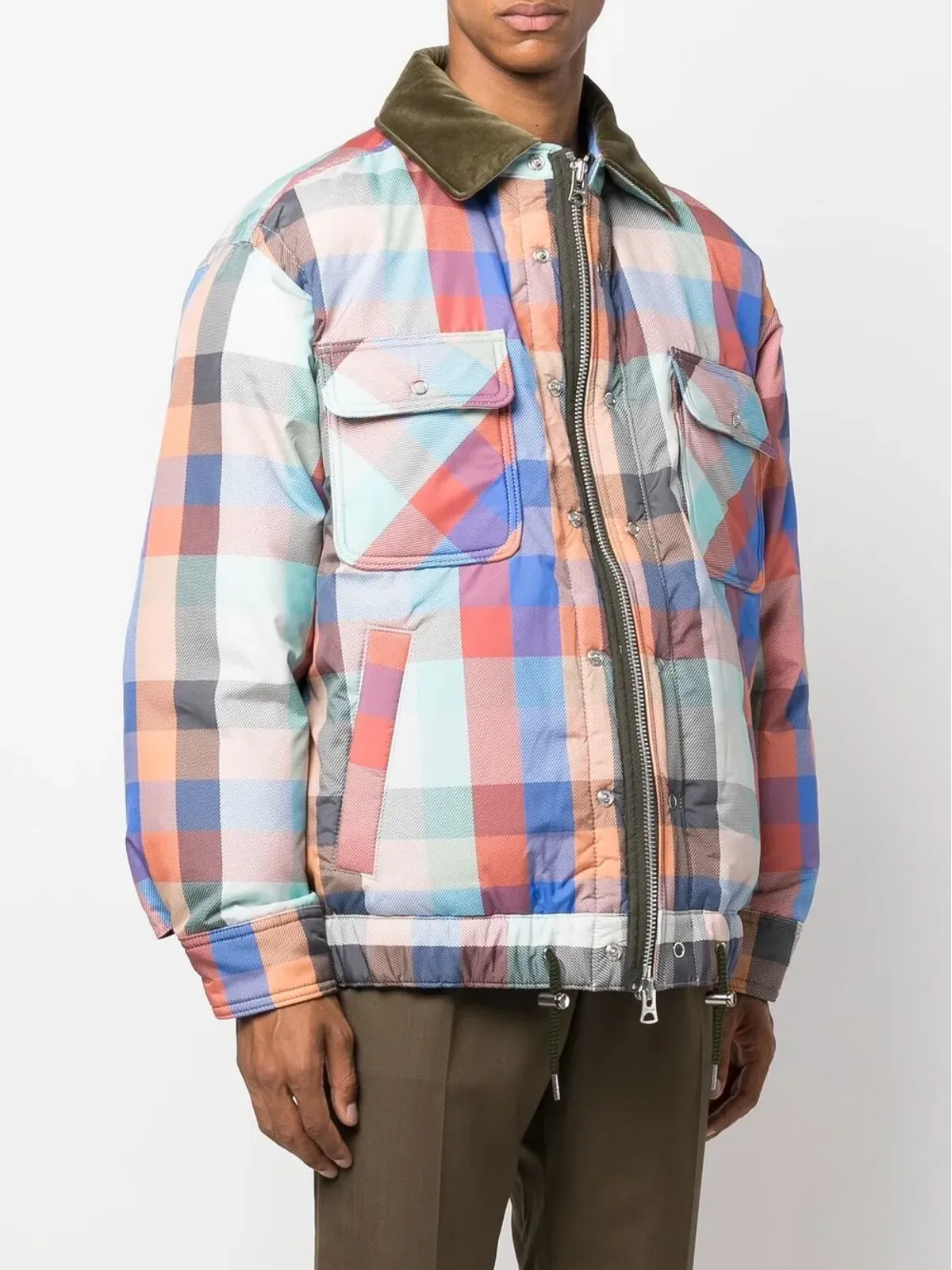 sacai チェック柄ジップアップボンバージャケット - 画像3
