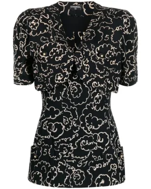 CHANEL Pre-Owned 1993 camélia print short-sleeved blouse - Black - サムネイル1