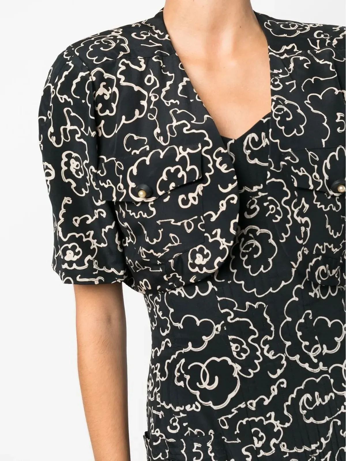 CHANEL Pre-Owned 1993 camélia print short-sleeved blouse - Black - 画像5