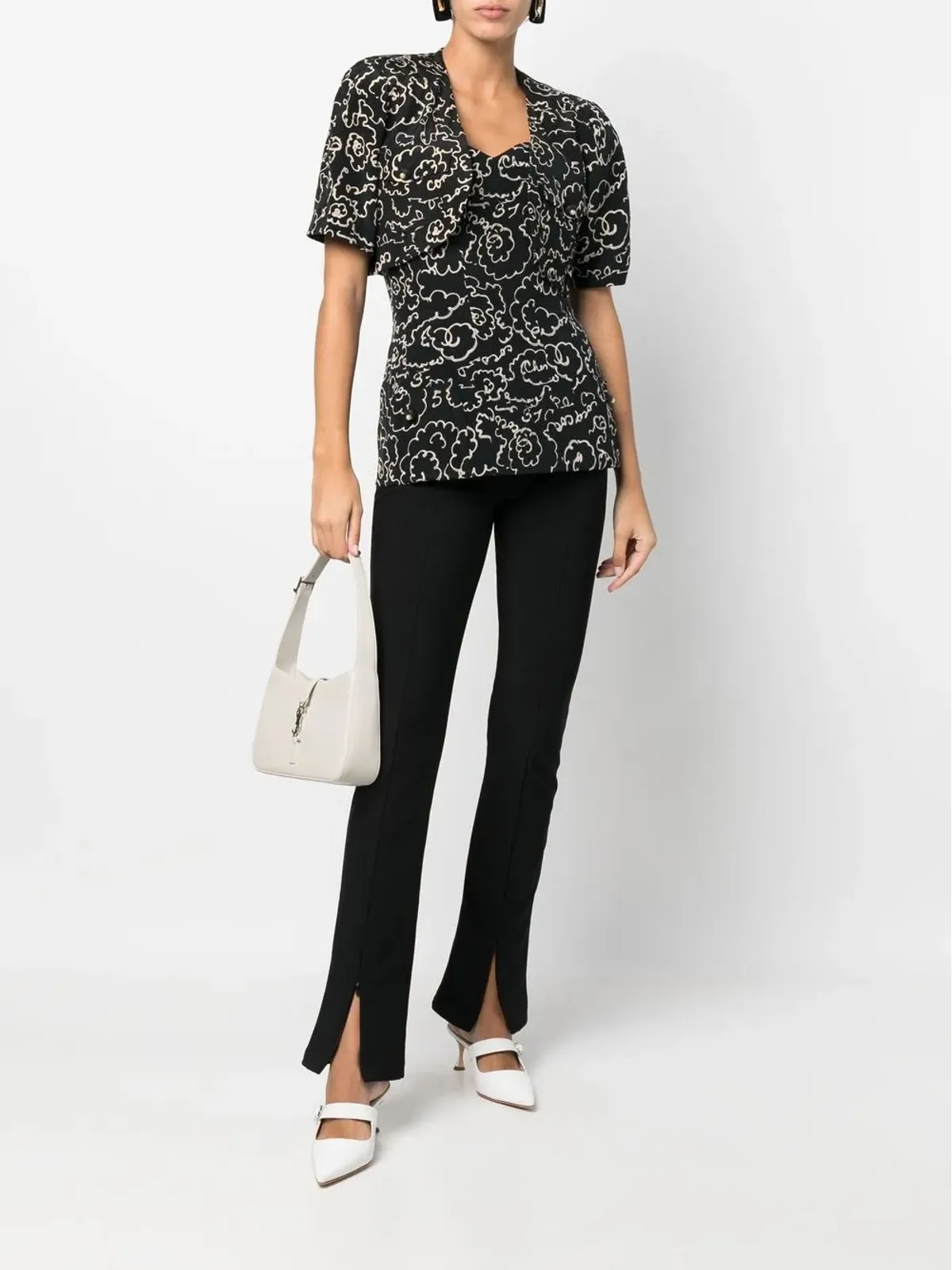 CHANEL Pre-Owned 1993 camélia print short-sleeved blouse - Black - 画像2