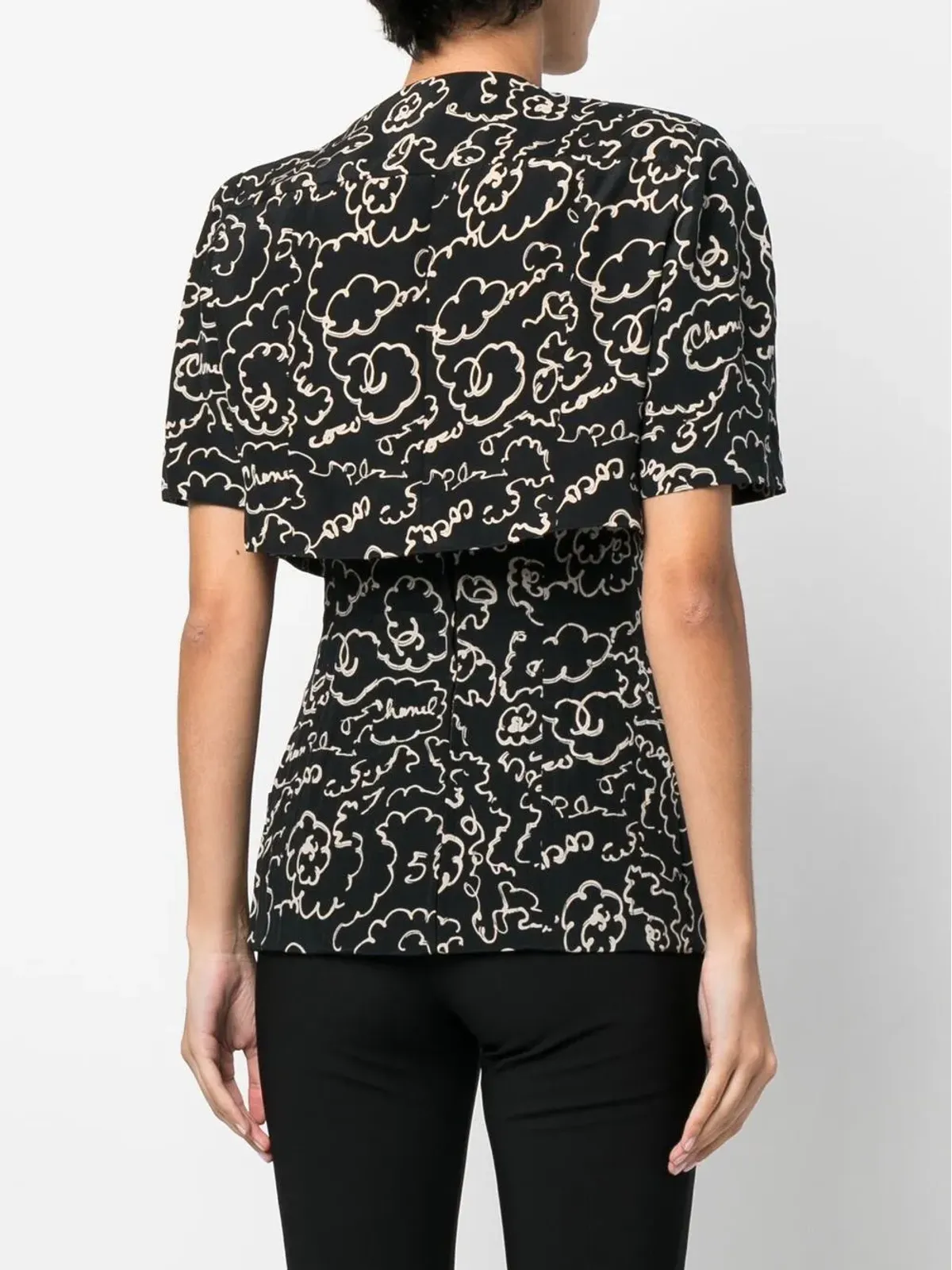 CHANEL Pre-Owned 1993 camélia print short-sleeved blouse - Black - 画像4