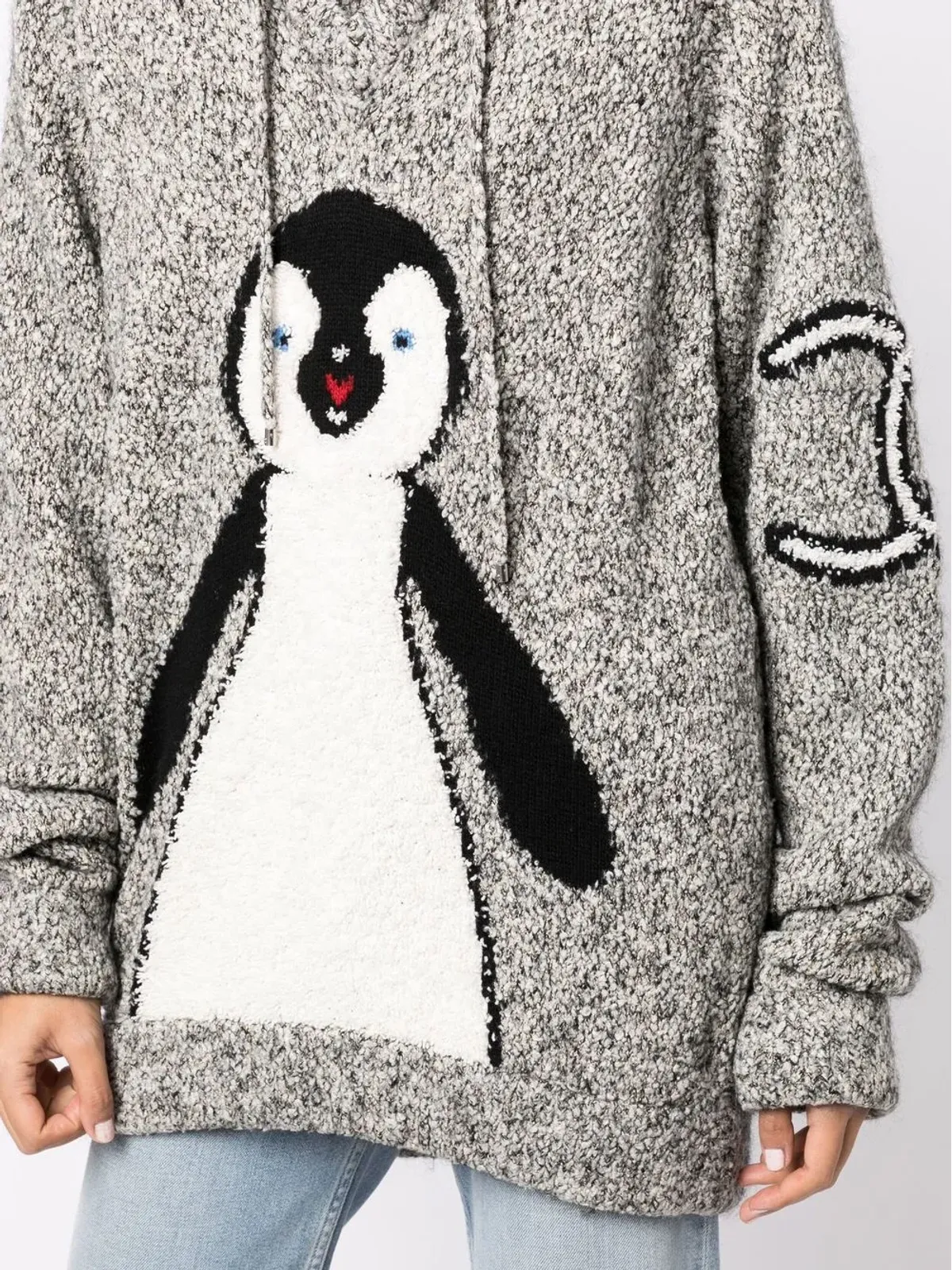 CHANEL ビンテージ 2007年 ペンギン柄ニット ドローストリングフード付きパーカー - 画像5
