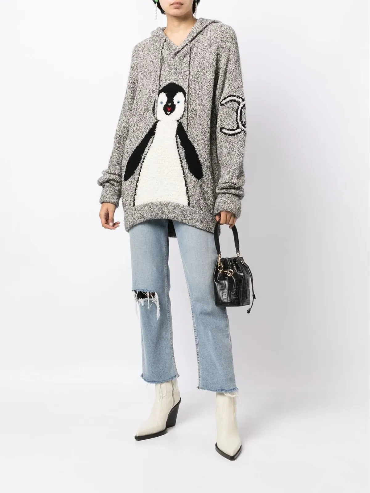 CHANEL ビンテージ 2007年 ペンギン柄ニット ドローストリングフード付きパーカー - 画像2