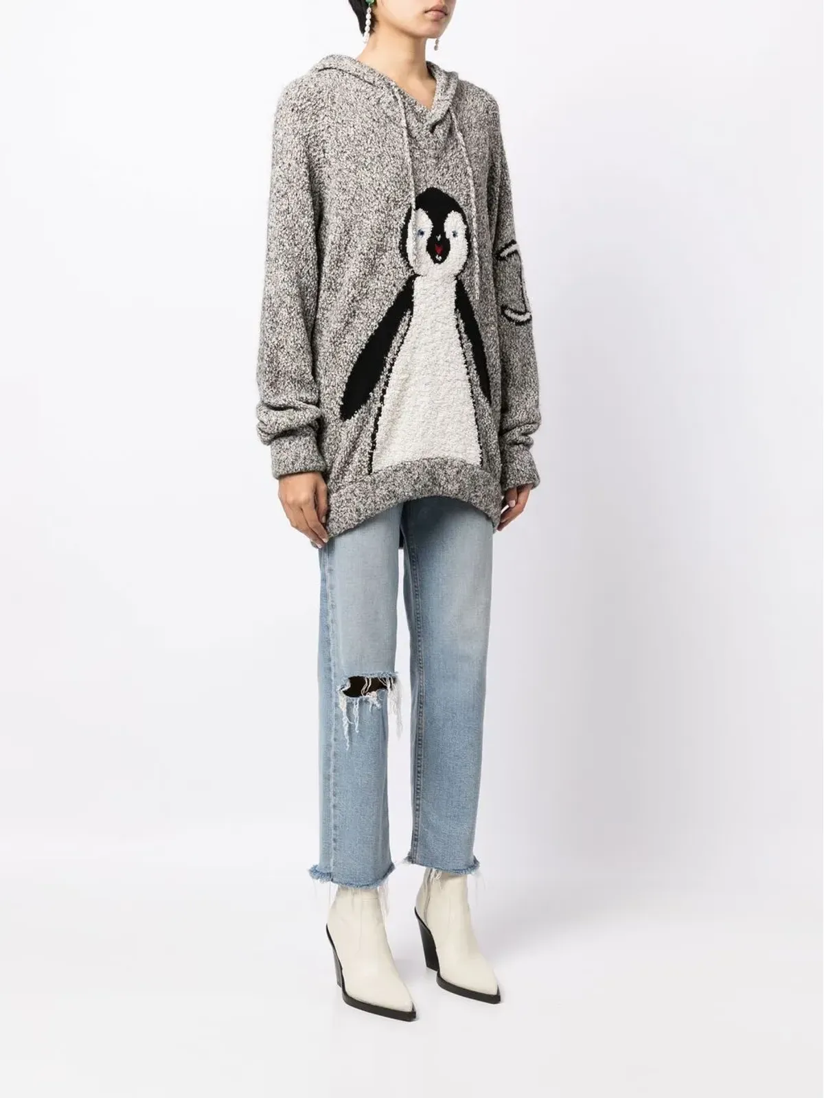 CHANEL ビンテージ 2007年 ペンギン柄ニット ドローストリングフード付きパーカー - 画像3