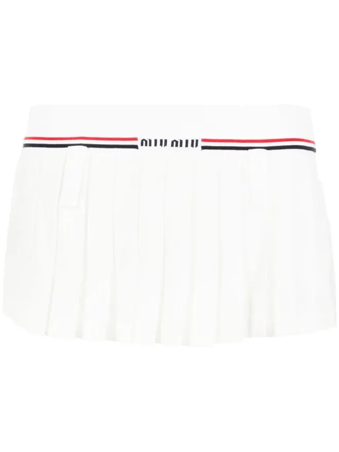Miu Miu Miu Miu intarsia-logo pleated skirt - Whiteの商品画像