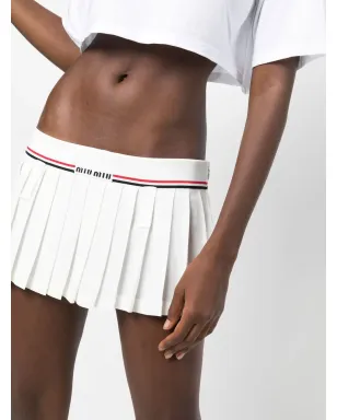 Miu Miu intarsia-logo pleated skirt - White - サムネイル5